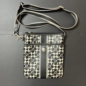 Coach Chelsea Heritage Striped Coated Canvas Crossbody Black White